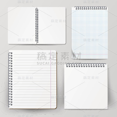 带螺旋线圈的笔记本电脑。向量螺旋记事本。为你的设计清洁模拟。矢量图