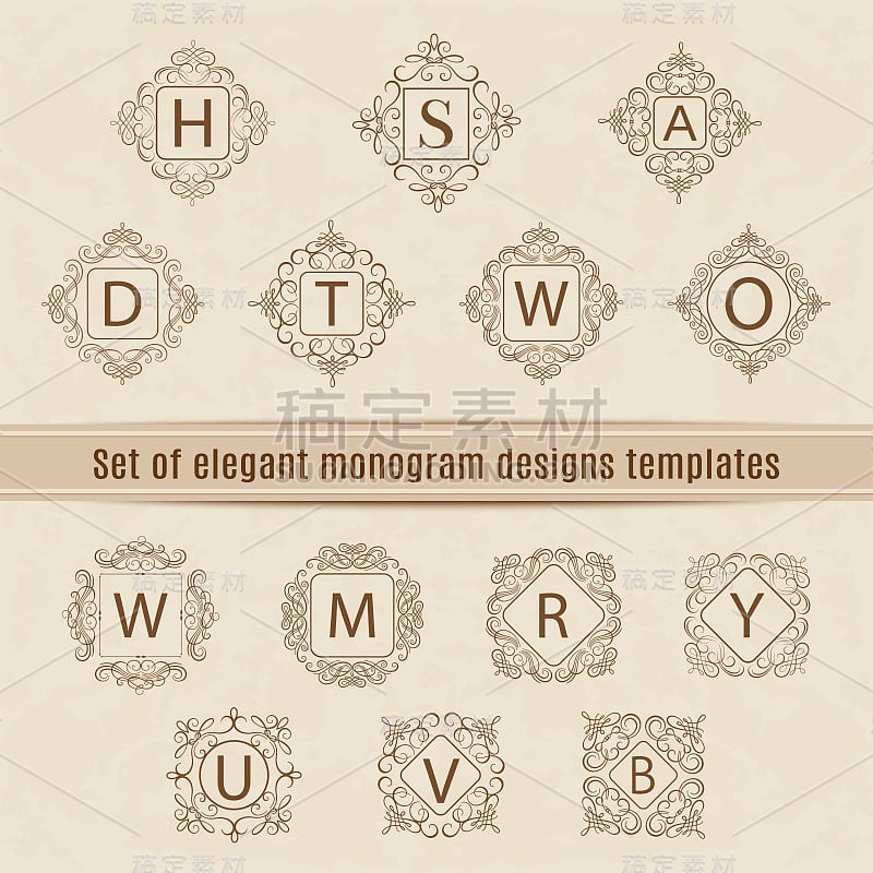 一套豪华，优雅的字母设计模板。标签和图标。矢量图