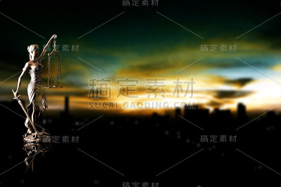 黎明时分的正义女神和城市