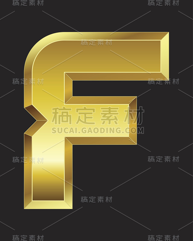 矩形斜面金色字体，字母F