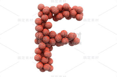 字母F来自篮球，3D渲染孤立在白色