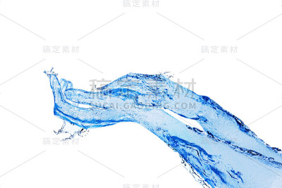 触摸的手由液体蓝色的水在白色
