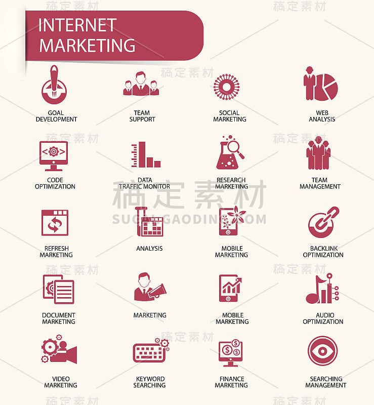 网络营销图标，红色版本，矢量