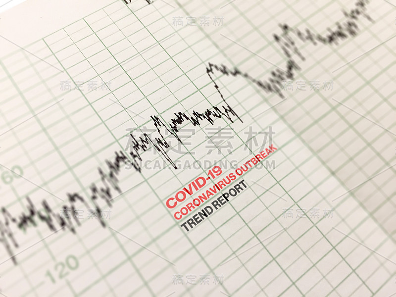 打印件上显示Covid-19病毒爆发趋势的图表。