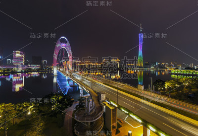 航拍中国广州CBD夜景