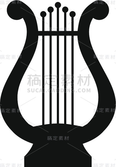 白色上竖琴的黑色剪影