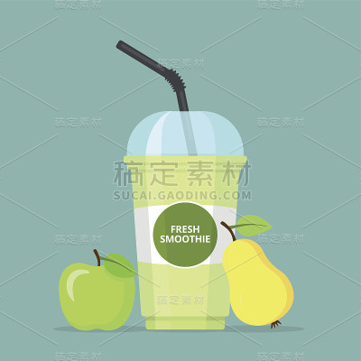 新鲜苹果和梨冰沙杯