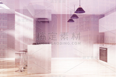 白色厨房，带吧台，双人