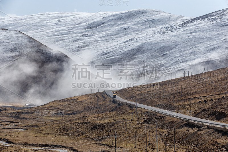 雪山下美丽的西藏冬季公路