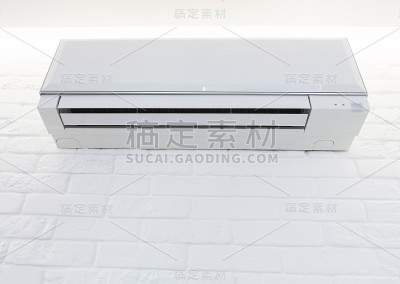 白色空调安装在砖墙上
