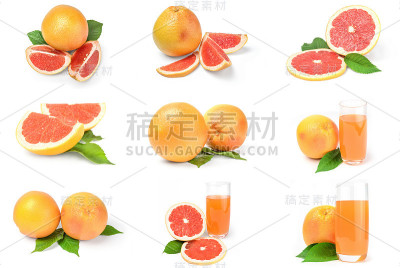 一组柚子在一个白色的背景裁剪