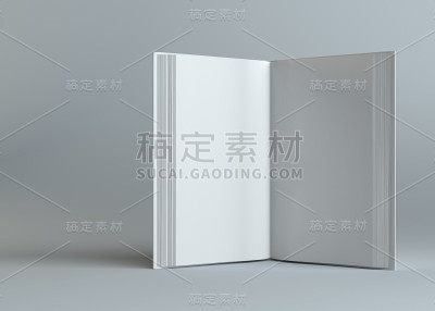 白色空白打开的书在灰色的背景