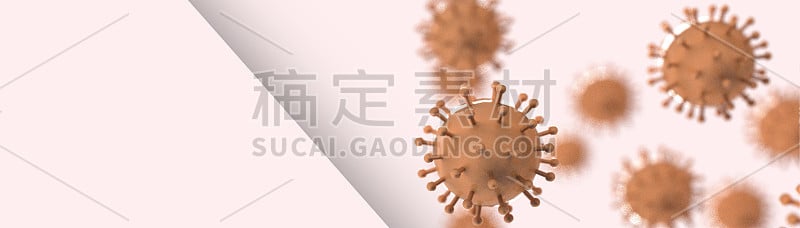 显微镜下的冠状病毒Covid-19爆发和危险细胞在红色背景- 3d插图艺术