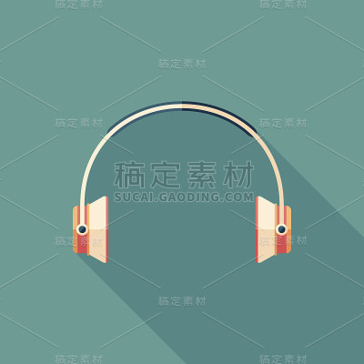 无线耳机平板方形图标与长阴影。