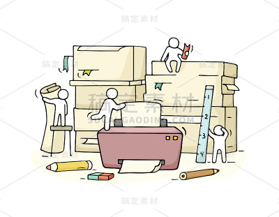卡通文书概念-工作场所与打印机