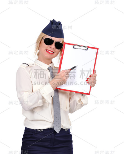手持剪贴板的空姐