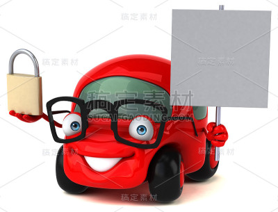 有趣的汽车- 3D插图