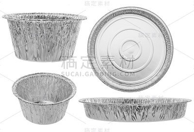 白色背景上的一套圆形餐饮托盘