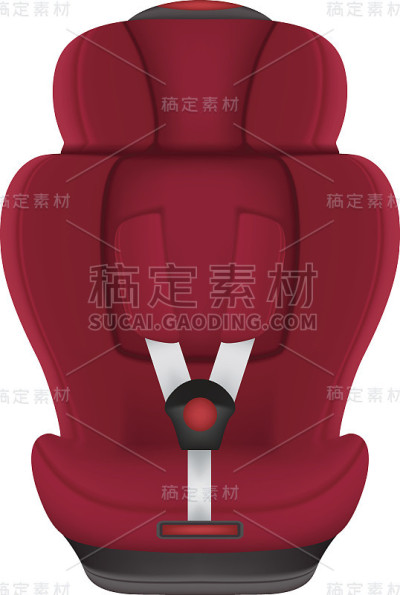 红色儿童汽车座位孤立在一个白色的背景。现实的矢量图