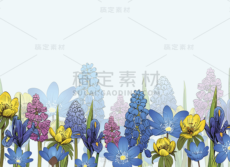 春花卡片背景。手绘矢量图