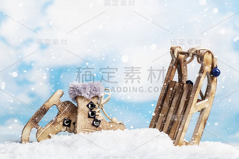 圣诞玩具，雪橇和溜冰鞋