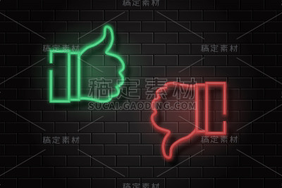 矢量孤立拇指向上和向下霓虹灯