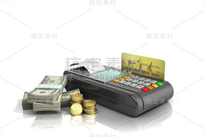 信用卡终端机器3D渲染在白色