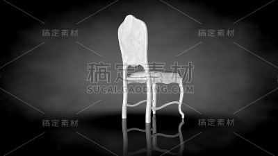 黑色背景上的白色椅子的3d渲染