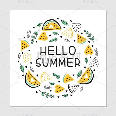 你好夏天平手绘插图。