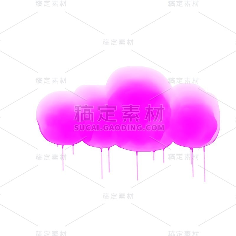 紫色水彩云与雨滴。插图。