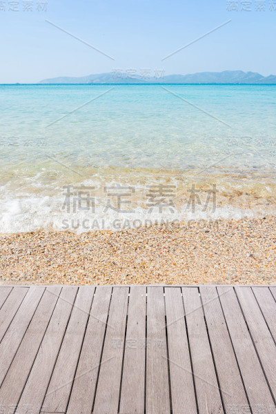 海滩场景与木地板的背景
