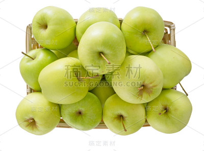 一篮子苹果，绿的，黄的，白的。