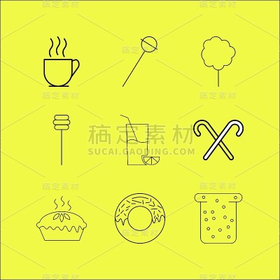 食物和饮料线性图标设置