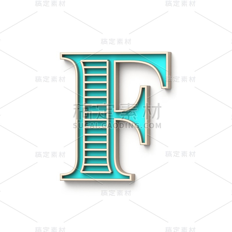 经典老式字体字母F 3D