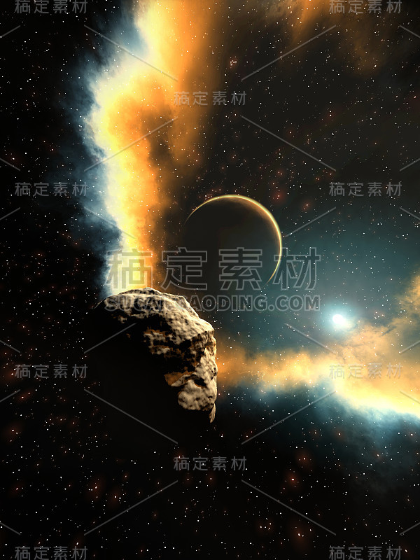 宇宙场景的3D艺术插图