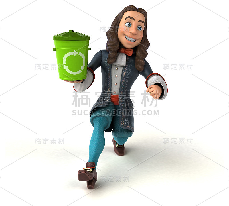 3D插图的卡通人在历史巴洛克服装