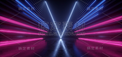霓虹激光网络科幻三角形灯发光经典复古蓝色红紫色潘通反射混凝土垃圾夜总会夜总会舞池舞台展厅工作室3D渲