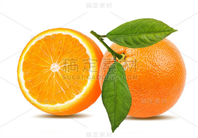 橙色与叶子孤立的白色背景与修剪路径