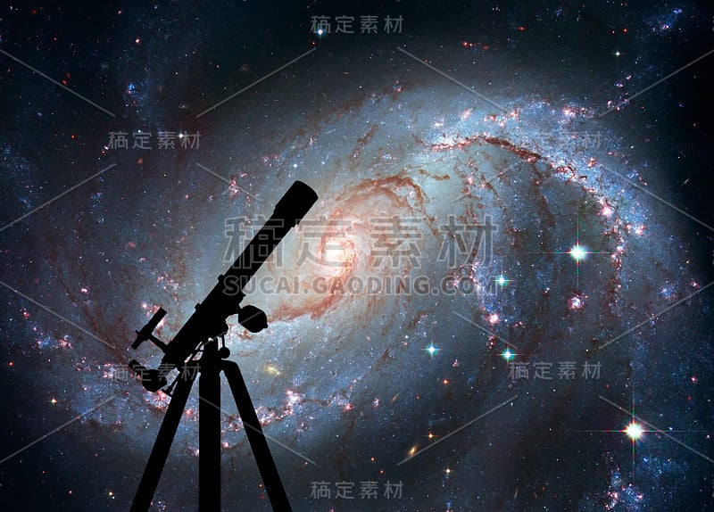 空间背景与望远镜轮廓。恒星托儿所ngc1672。剑鱼座中的螺旋星系