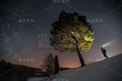 在森林里滑雪