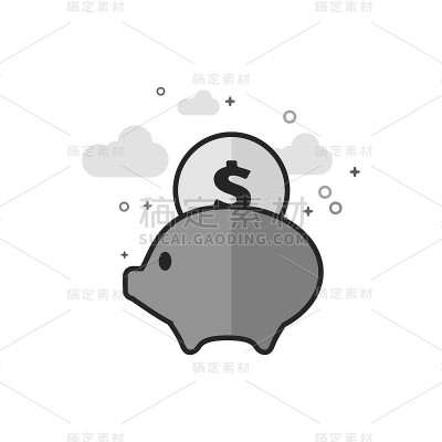 平坦的灰度图标-硬币储蓄罐