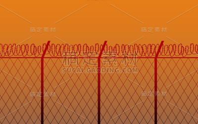 剪影铁丝网在平面图标设计上黄色背景