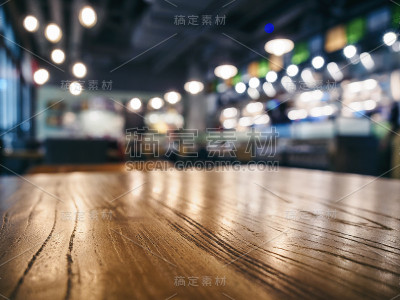 桌面木制柜台酒吧咖啡馆餐厅模糊的背景