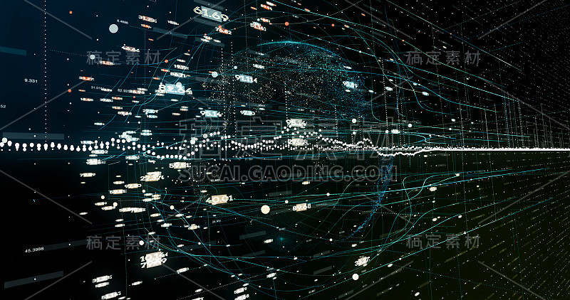 摘要数字网络数据背景，三维渲染
