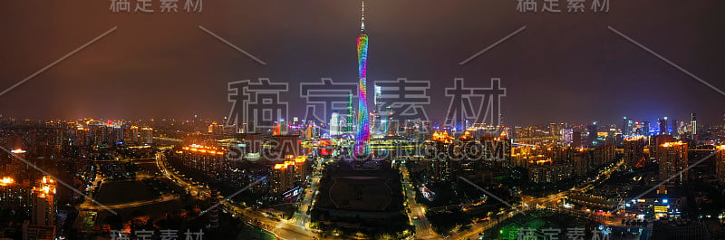 航拍中国广州CBD夜景