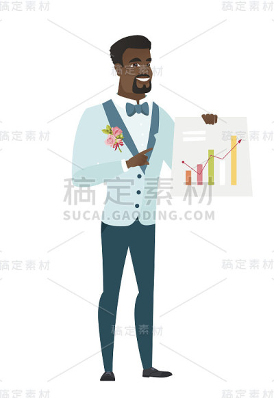 非裔美国新郎展示财务图表