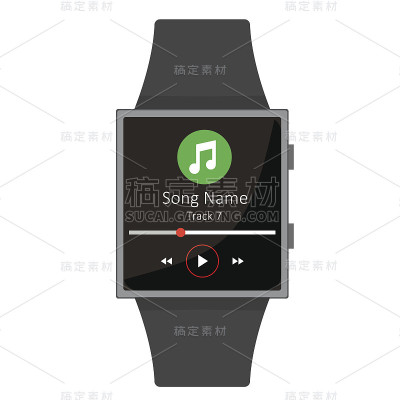 聪明的手表。音乐播放器。卡通风格。平的元素。矢量插图。
