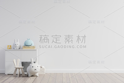 以白色墙壁为背景，模拟儿童房间的墙壁。