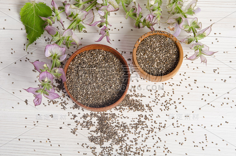 奇异籽带花的健康超级食品。鼠尾草hispanica。