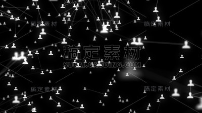网络连接在社交网络3d插图黑色孤立背景